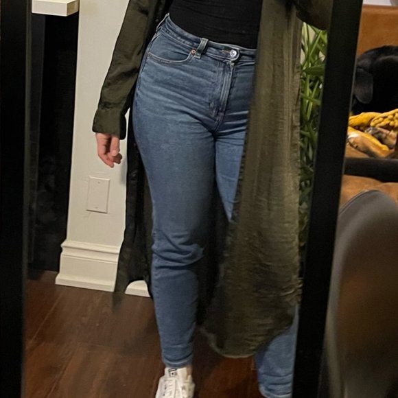 Zara Forest Green Button Down Embroidered Maxi Blouse Kimono. Size Small - Picture 12 of 15